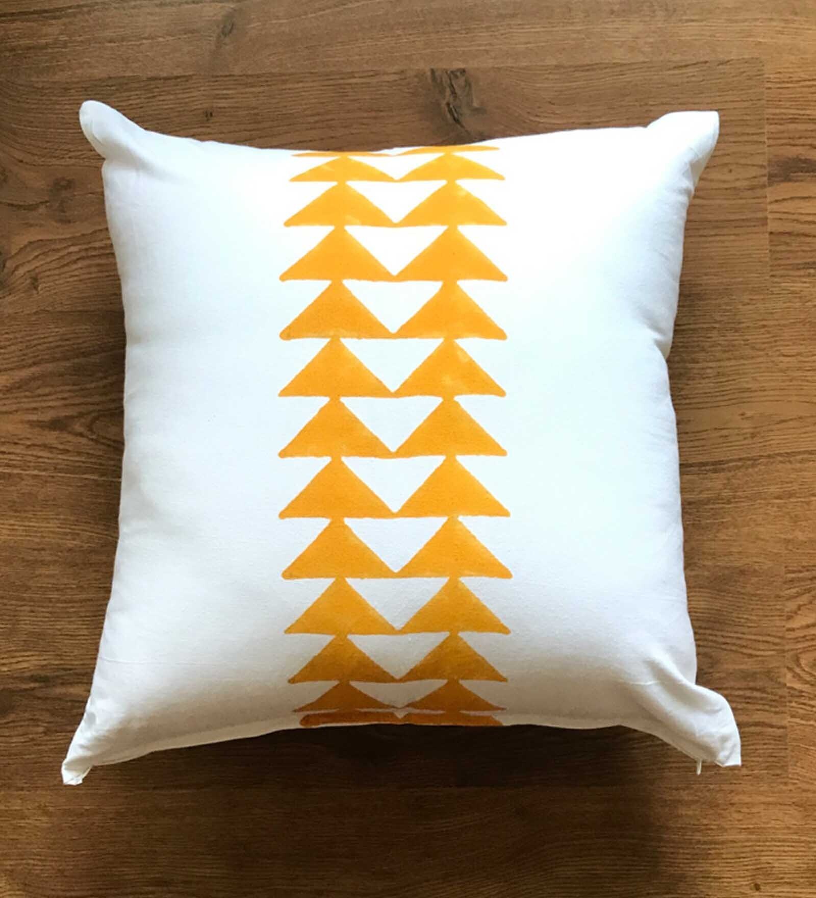 Buy Mustard Geometric Cotton 16 x 16 Inches Cushion Cover by Abode