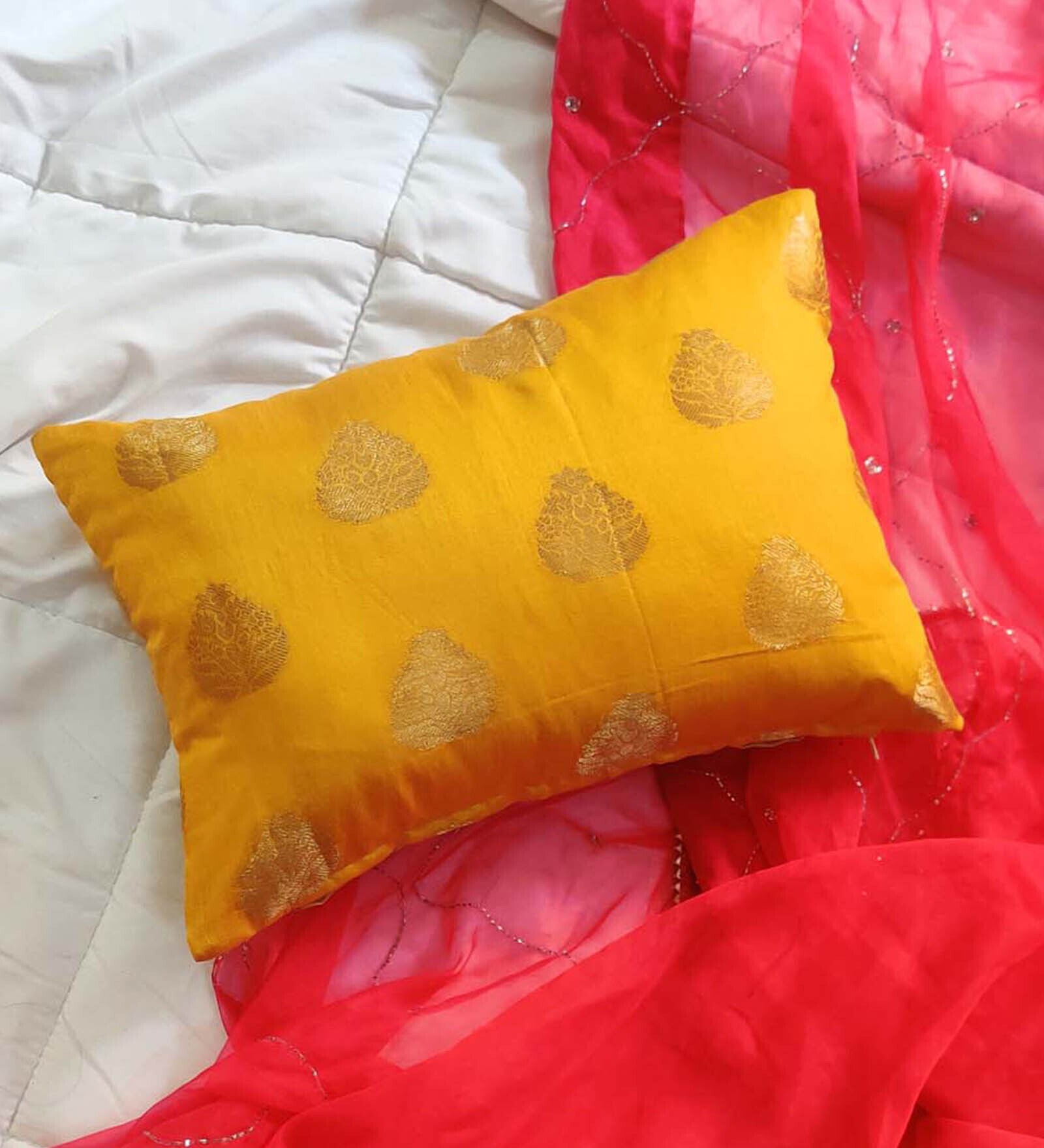 Buy Mustard Traditional Poly Cotton 12 x 18 Inch Cushion Cover by