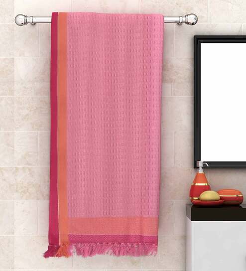 Pink Waffle Border 210 GSM 100% Cotton Bath Towel