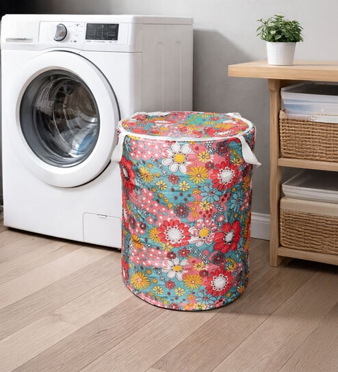 Multipurpose Foldable and Collapsible Pop-Up Round Laundry Bag Basket with Zippered Lid  Assorted Colours deal from pepperfry