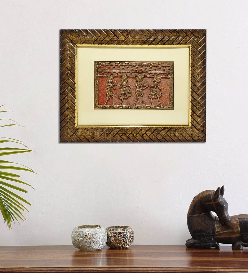 Buy Multicolour Brass Brass Bastar Warli Art Human Figurine On Bordered ...