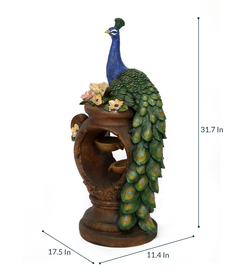 Buy Multicolour Polyresin Peacock On Pot Water Fountain by home Online Indoor Fountains