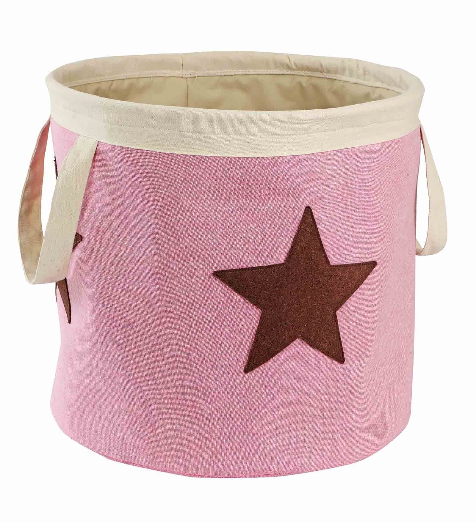 Buy Stars Fabric Kids Storage Basket in Linen Colour Online Kids