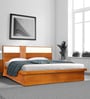 HomeTown Mystique Solid Wood Queen Size Bed in Walnut Finish with Hydraulic Storage