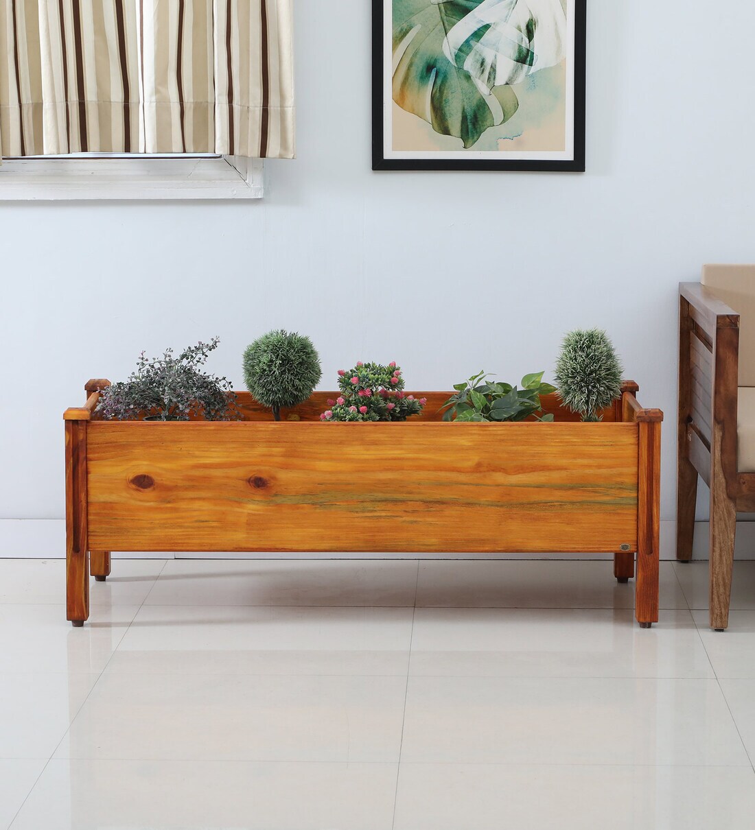 Buy Natural Finish Pine Wood Rectangular Floor Planter by My Eden at 21