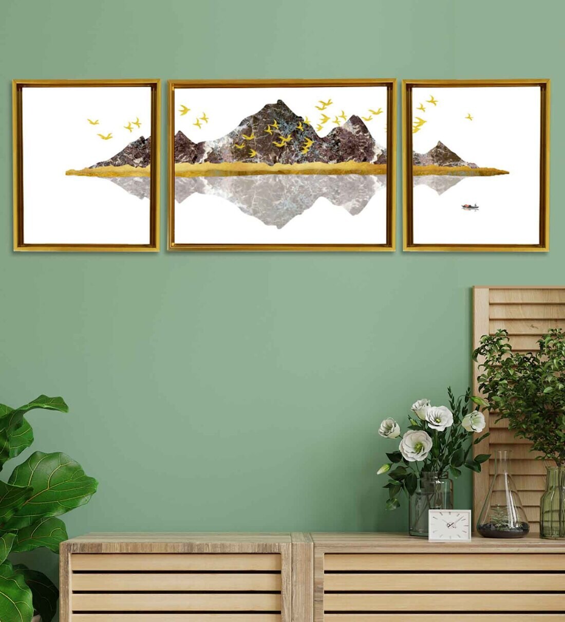 Buy Nature Theme Multicolour Canvas Framed Landscape Art Panel Set of 3