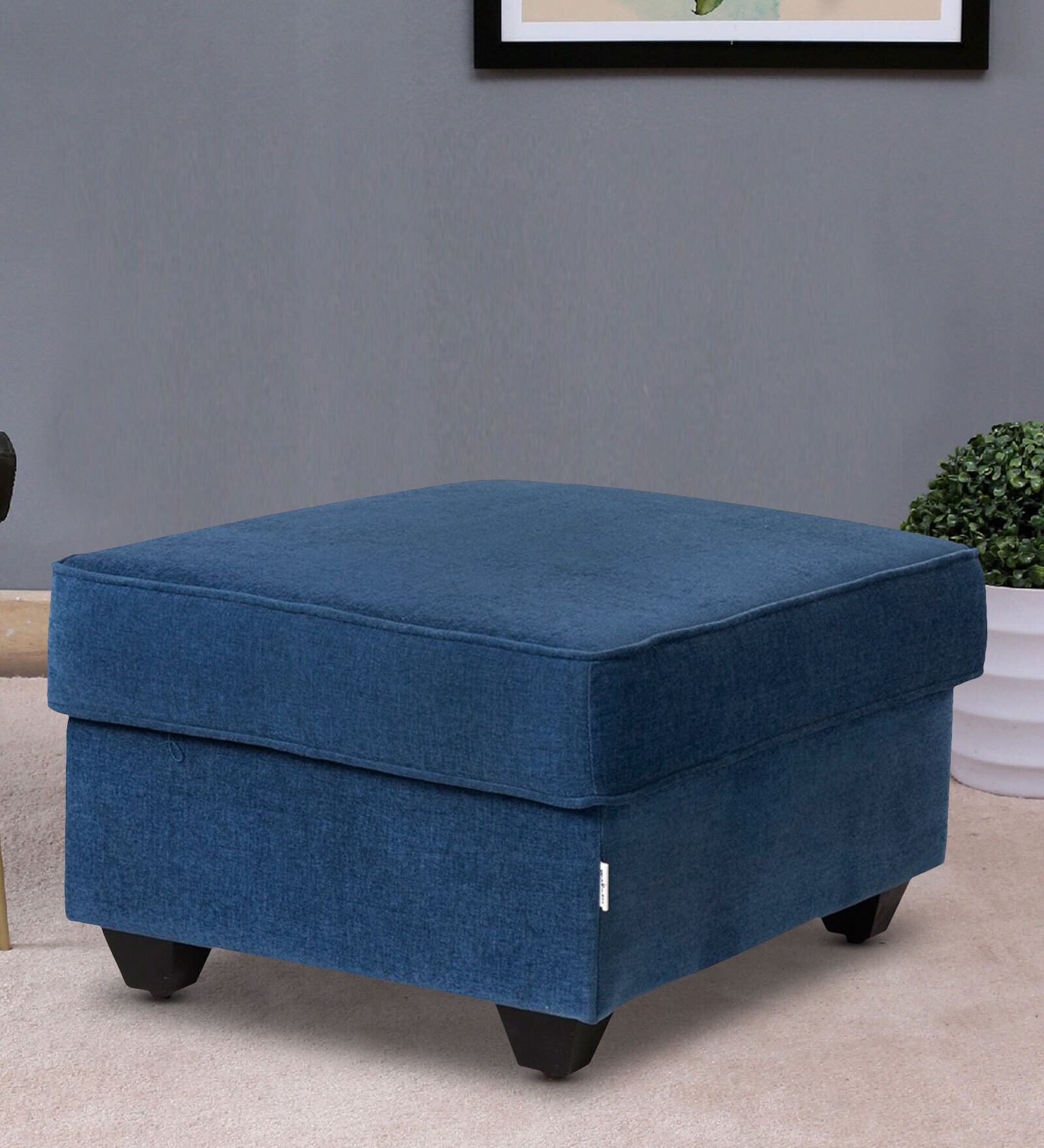Buy Napper Fabric Ottoman in Cobalt Blue Colour Online Ottomans