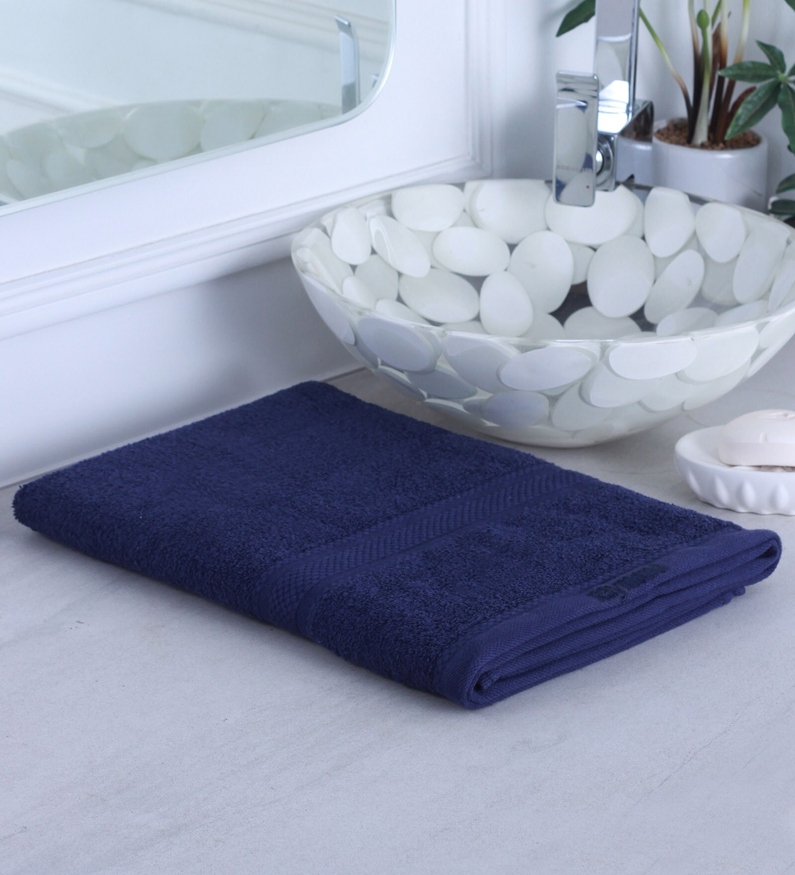 Buy Blue Solid 370 GSM Cotton Bath Towel By Raymond Home Online Solid
