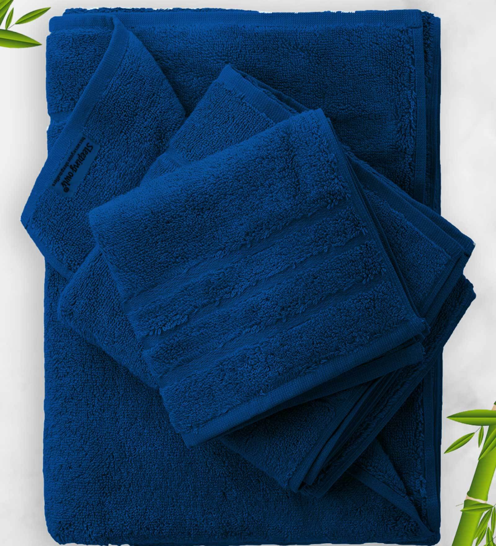 Buy Navy Blue Solid 600 GSM Bamboo Towel Sets (Set of 3) by SLEEPING