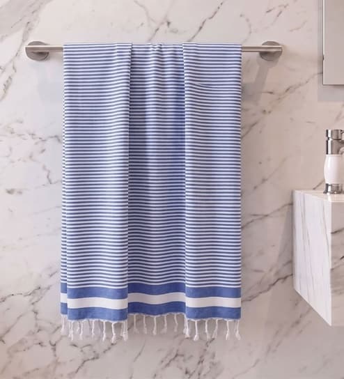Navy Blue Cotton Waffle Weave Bath Towel