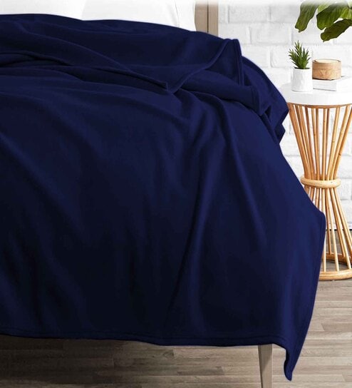 Navy Blue Polyester Solid 140 GSM Single Polar Blanket Offers & Cashback