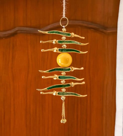 Nimbu Mirch Green Vastu Hanging Bell Showpiece deal from pepperfry