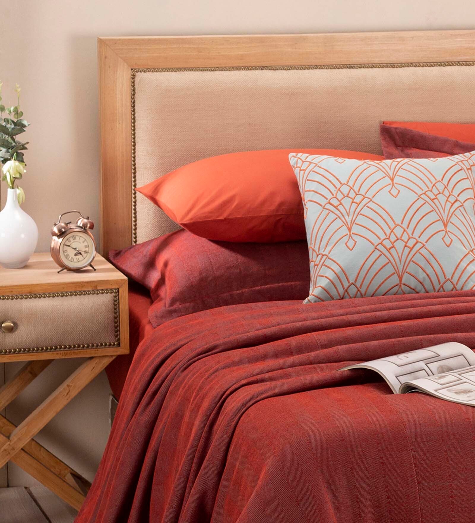Buy Red Solid 210 TC Polyester (Set of 8) Double Bed Bedding Sets by