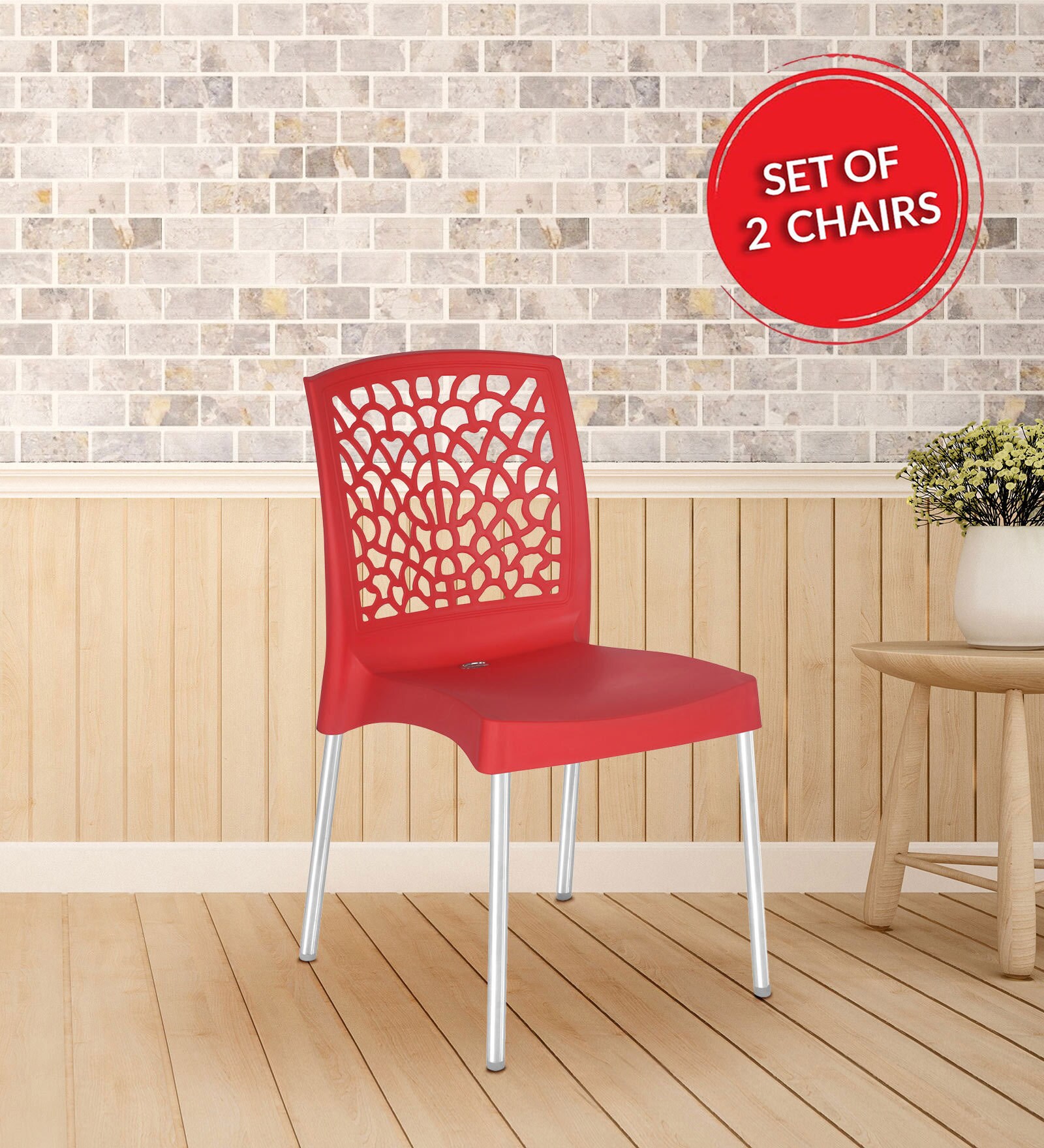 Buy Novella Plastic Chair (Set of 2) in Bright Red Colour by Nilkamal