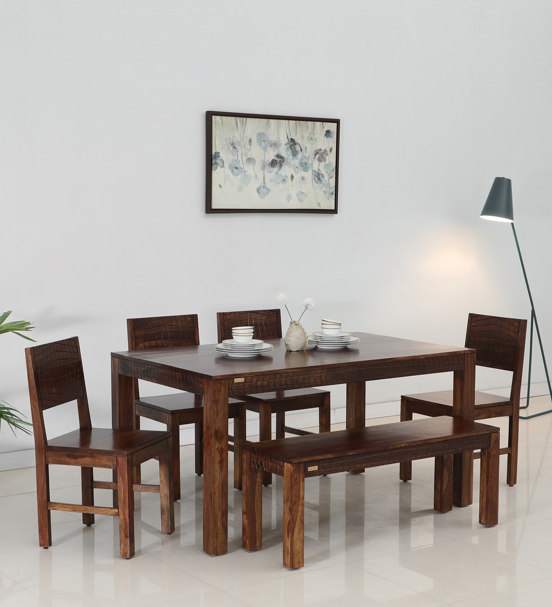 Buy Nuevo Sheesham Wood 6 Seater Dining Set In Provincial Teak Finish ...