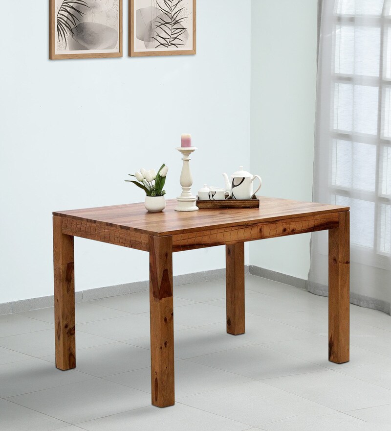 Buy Nuevo Sheesham Wood 4 Seater Dining Table In Rustic Teak Finish