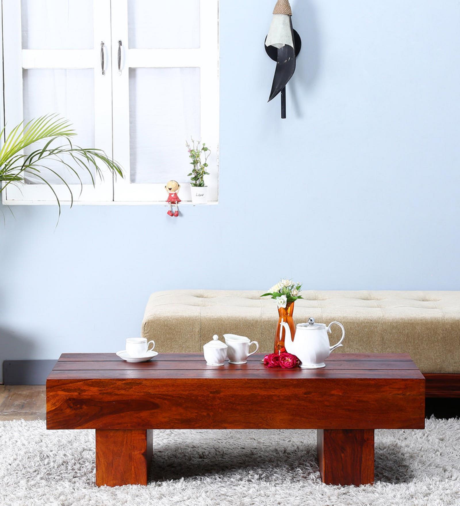 Buy Oakville Low Height Solid Wood Coffee Table in Honey Oak Finish on