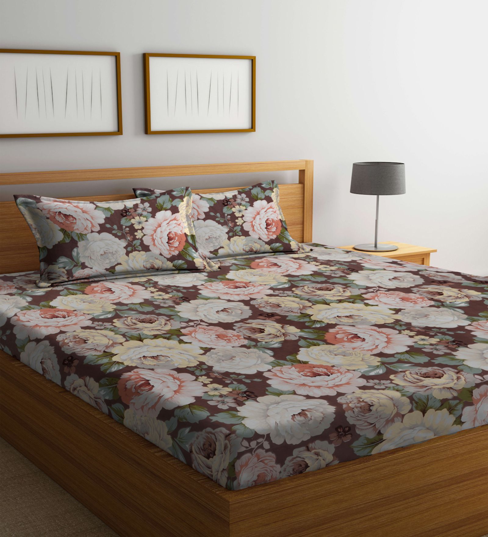 Buy Off White Floral 300 Tc Cotton Blend Double Queen Size Bedsheet With 2 Pillow Covers By 6323