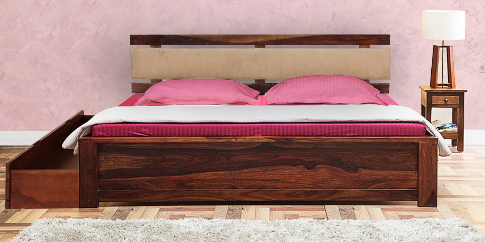 Buy Olney King Bed with Storage in Provincial Teak Finish by Woodsworth