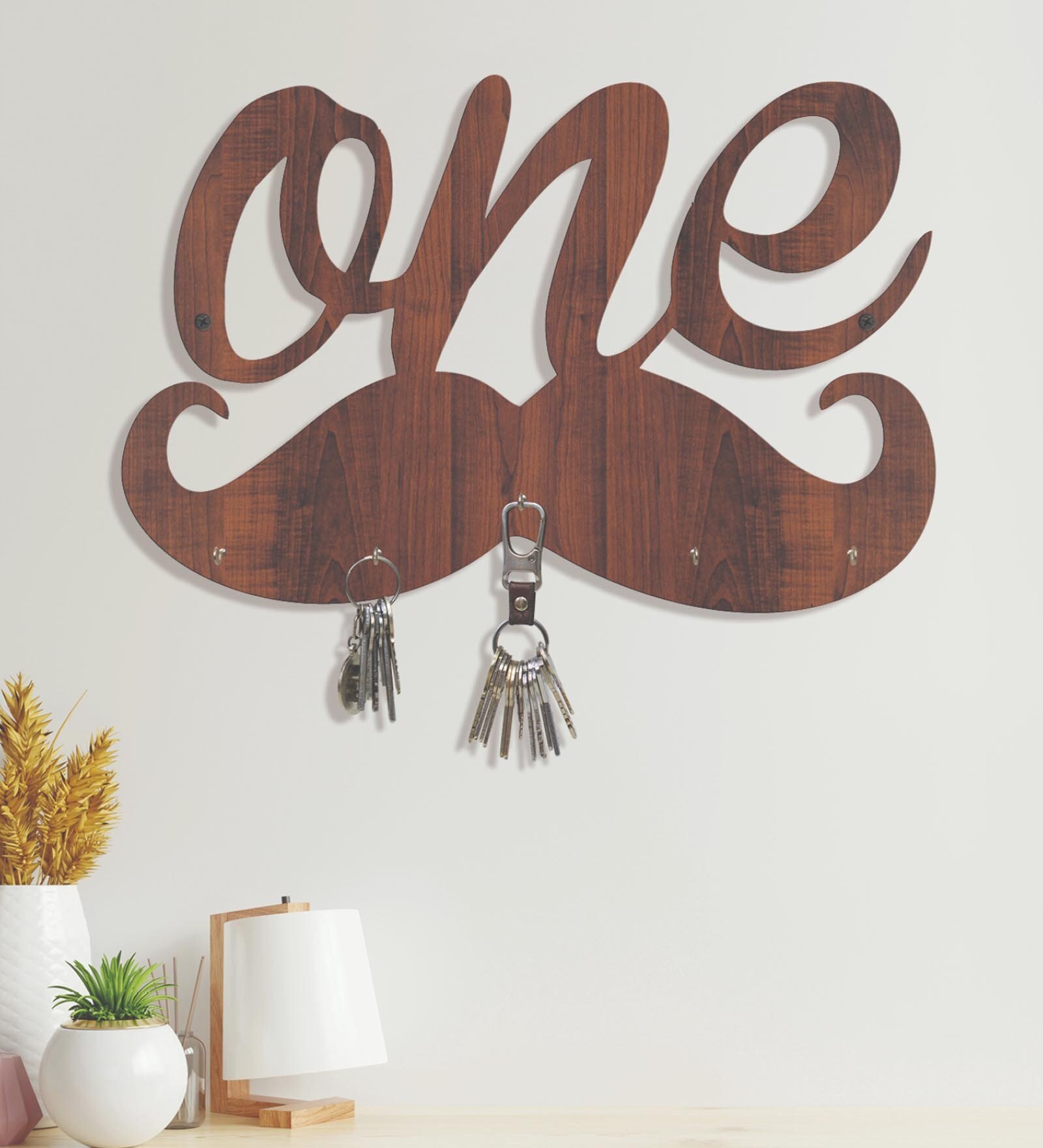 Buy One Walnut Finish Mdf Wall Hanging With 5 Hooks Key Holder at 44