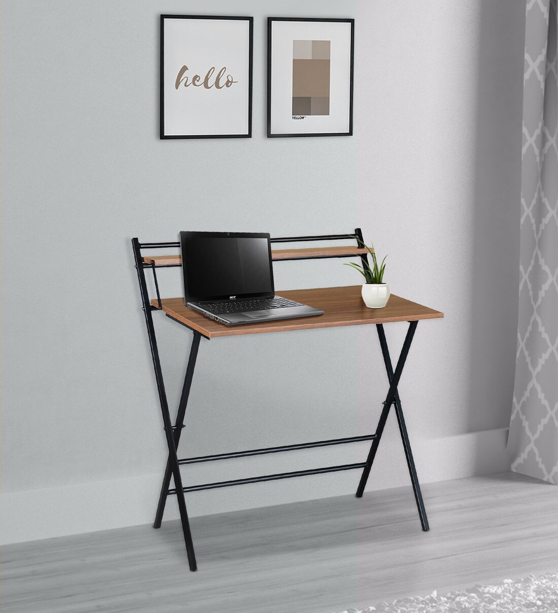Buy Optimal Folding Study Table in Walnut Finish Online Modern