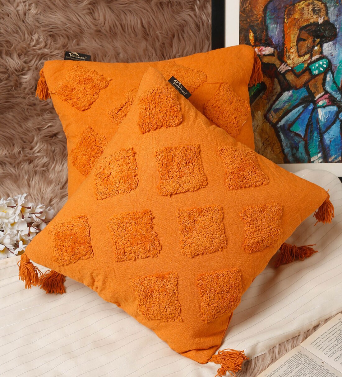 Orange - Khun Weave Cotton Cushion Cover (16 x 16 in)