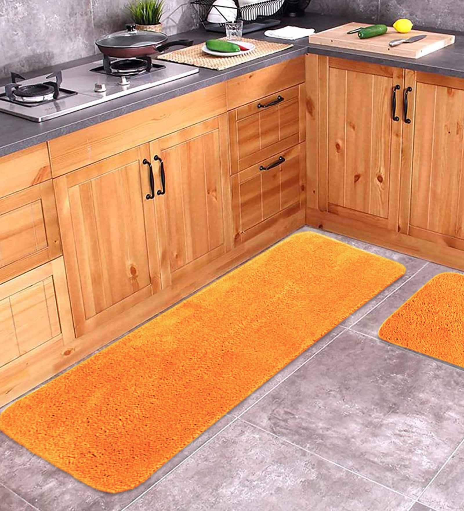 Buy Orange Microfibre 39 x 16 Inches Machine Made Floor Runner by Saral