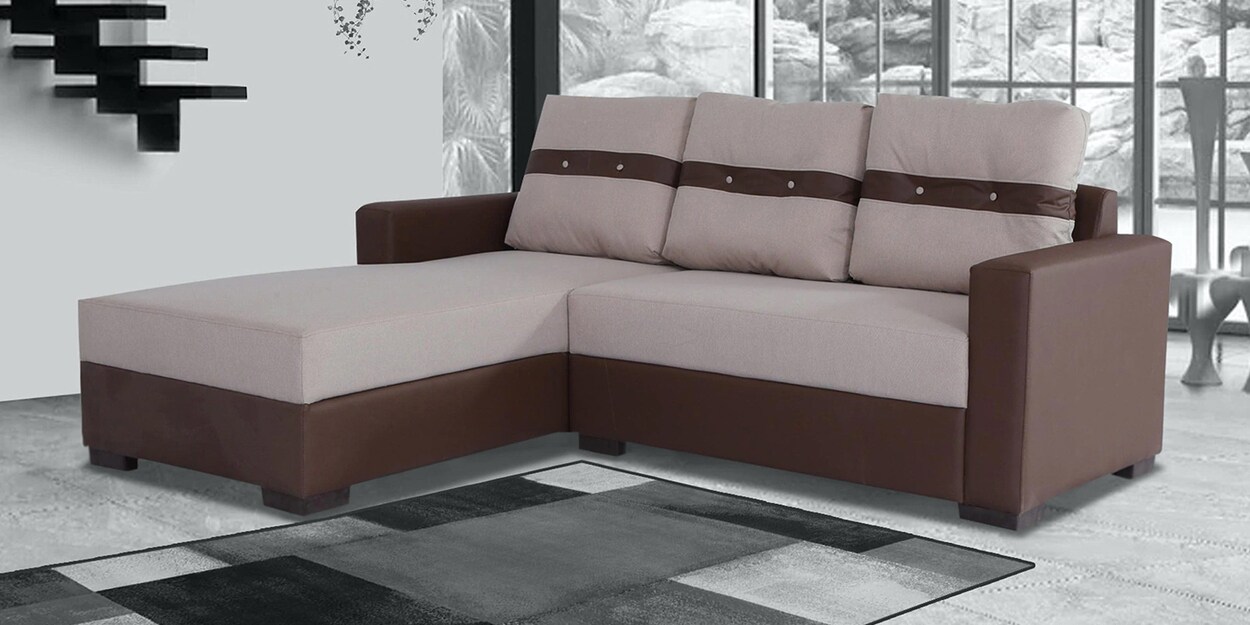 Buy Ottawa 2 Seater RHS Sectional Sofa in Beige & Brown Colour at 10