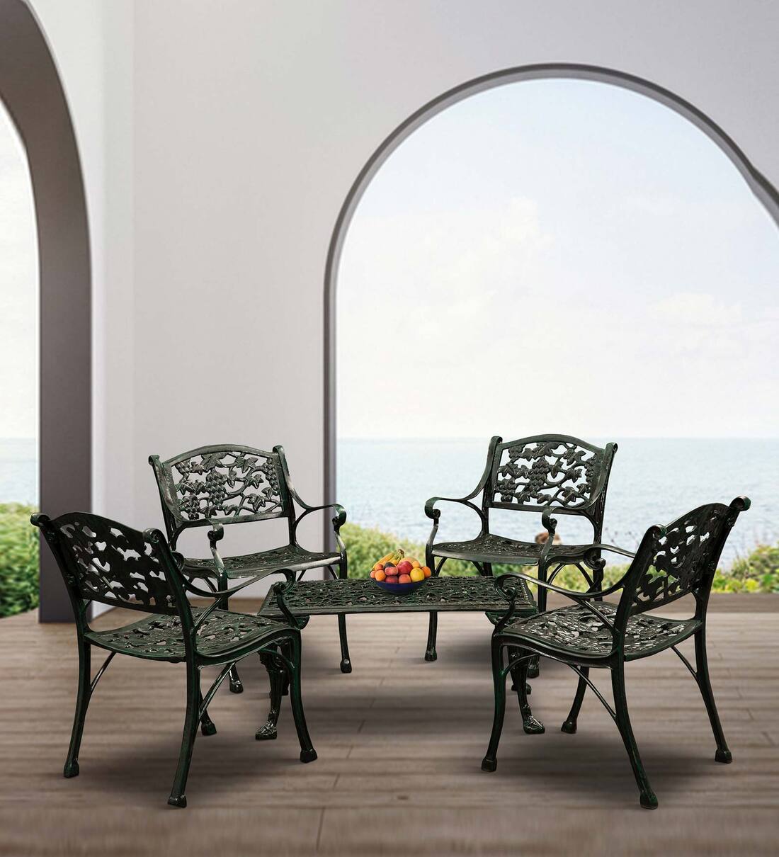 Buy Outdoor Table and 4 Chair set in Black Colour by Dwarka Arts Online