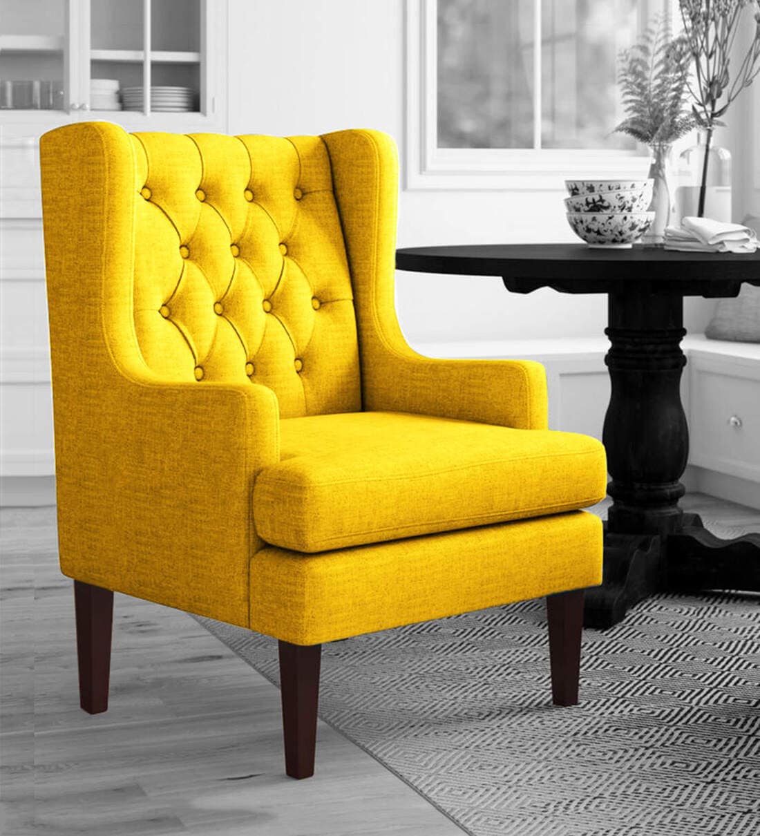 Buy Panas Fabric Wing Chair in Bold Yellow Colour Online Wing Chairs Wing Chairs Furniture