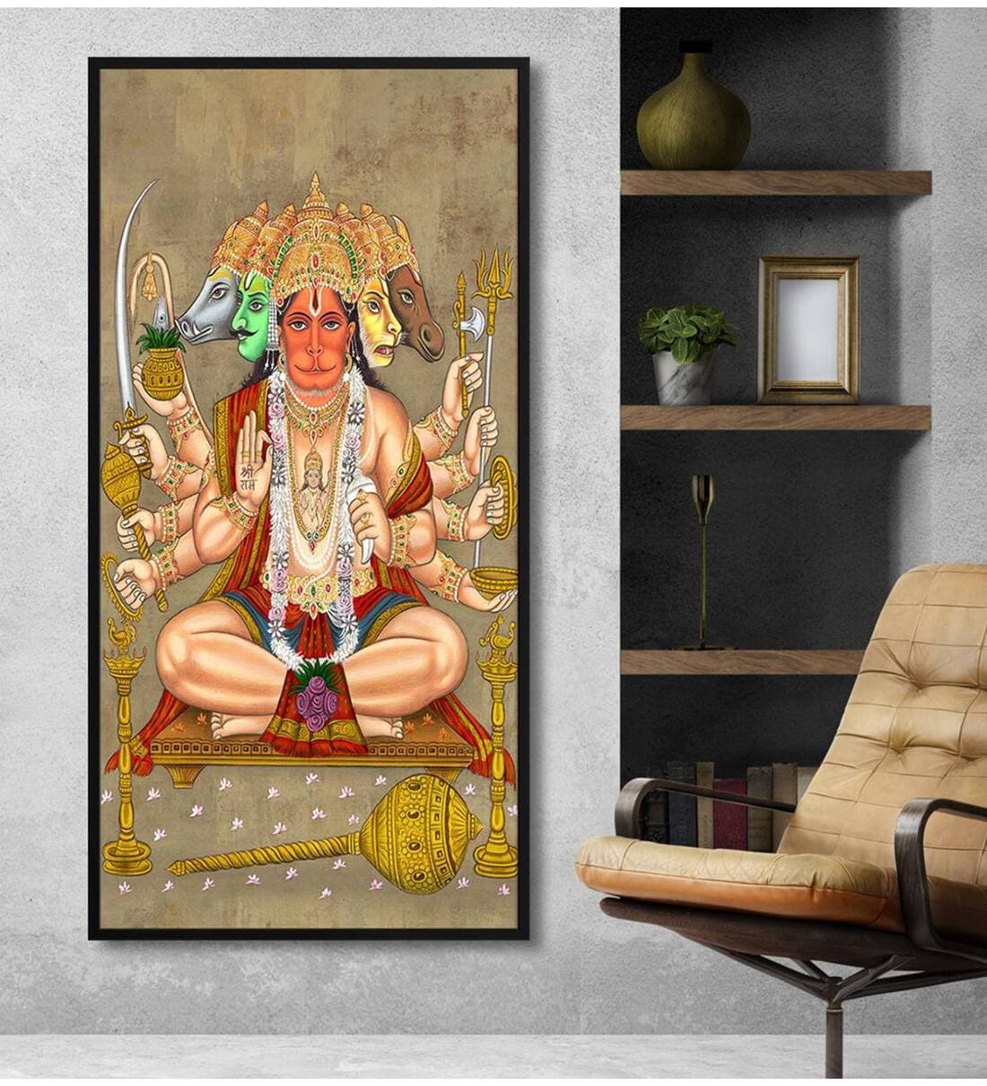 Buy Panchmukhi Hanuman Ji Modern Art Long Big Canvas Wall Painting at ...