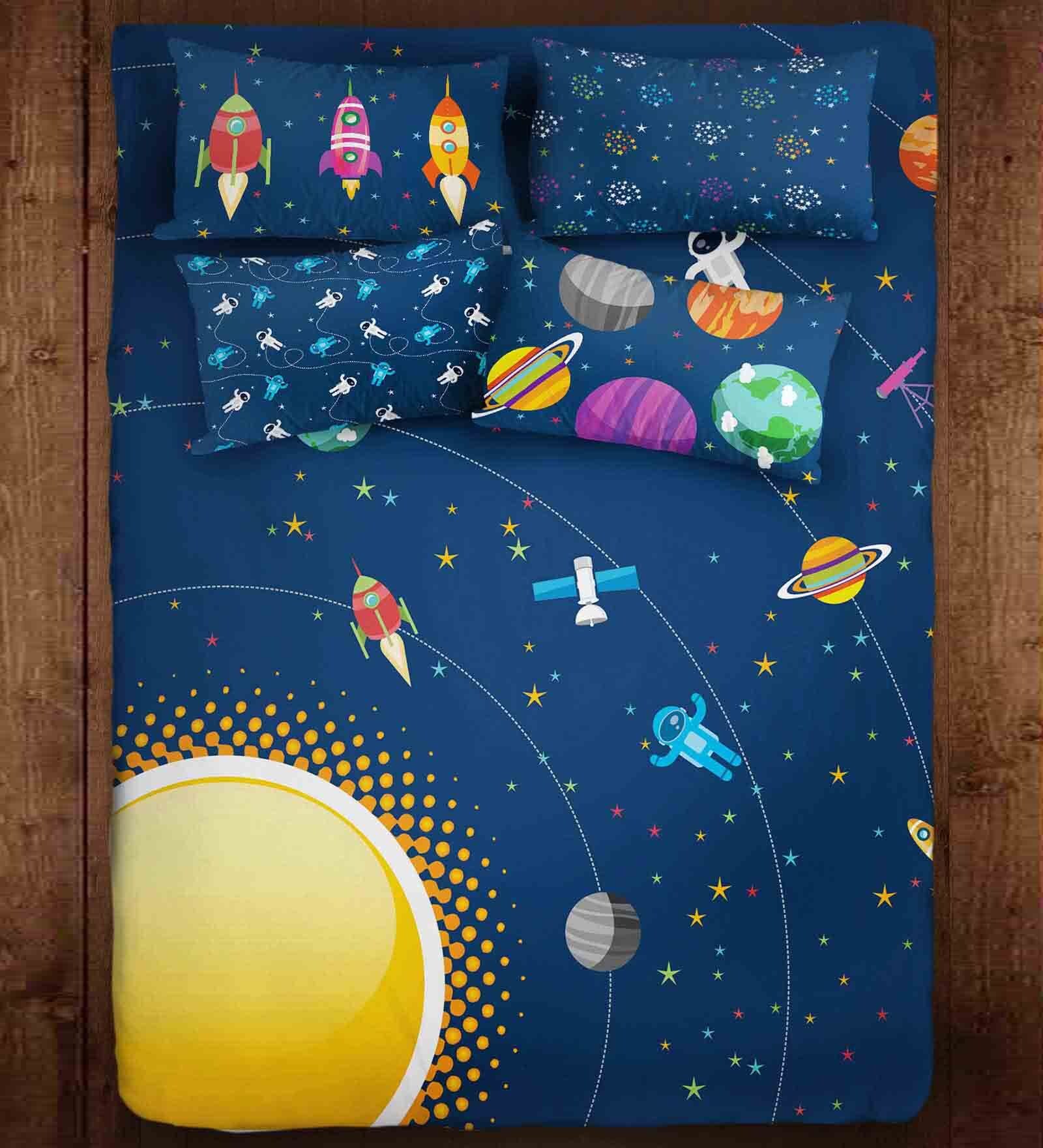 Buy Space Blue Cotton Double Bedsheet for Boys by Paper Rockets Online