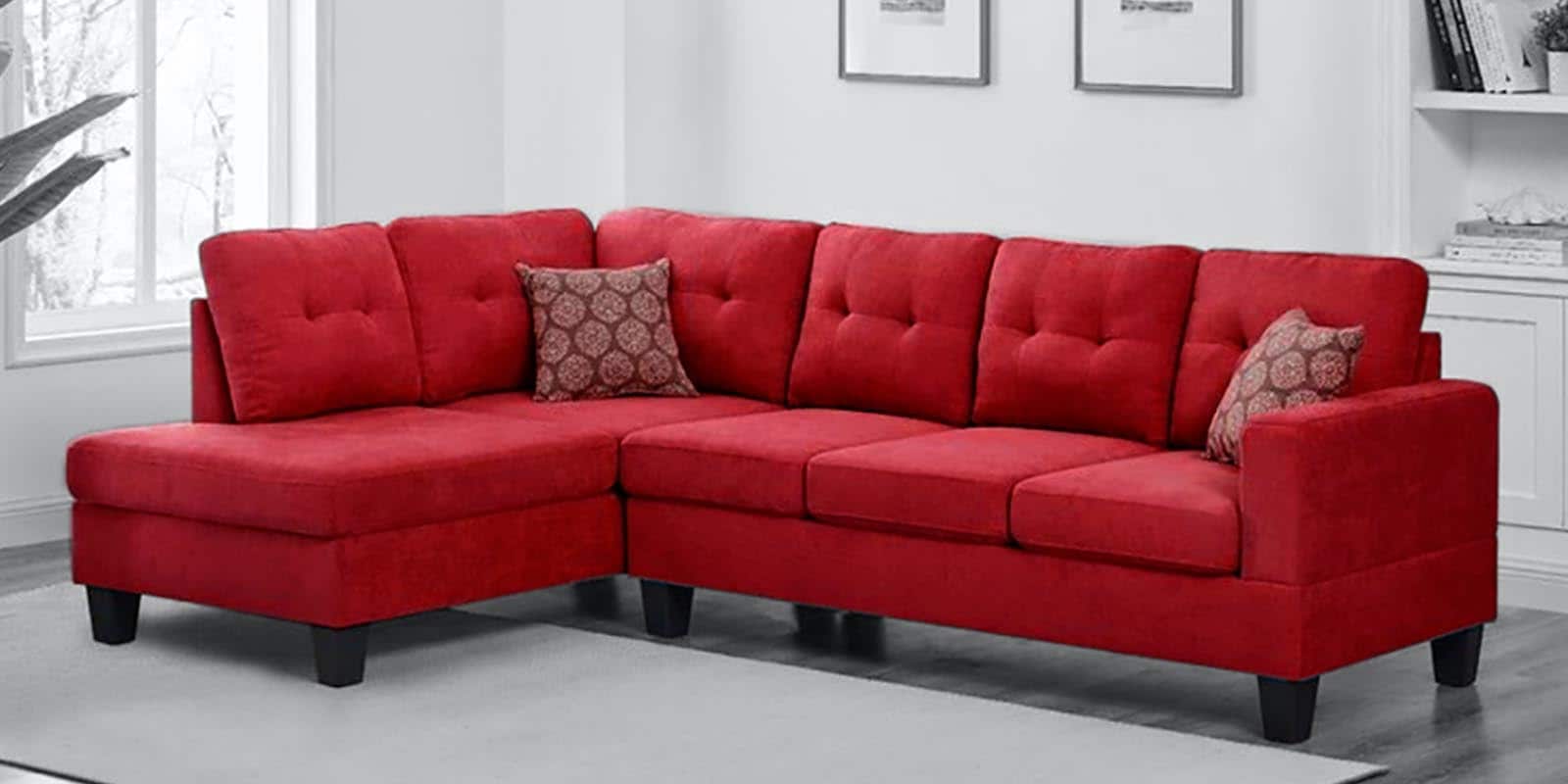 Buy Romania RHS 6 Seater Sectional Sofa In Blood Maroon Colour at 57 OFF by Febonic Pepperfry