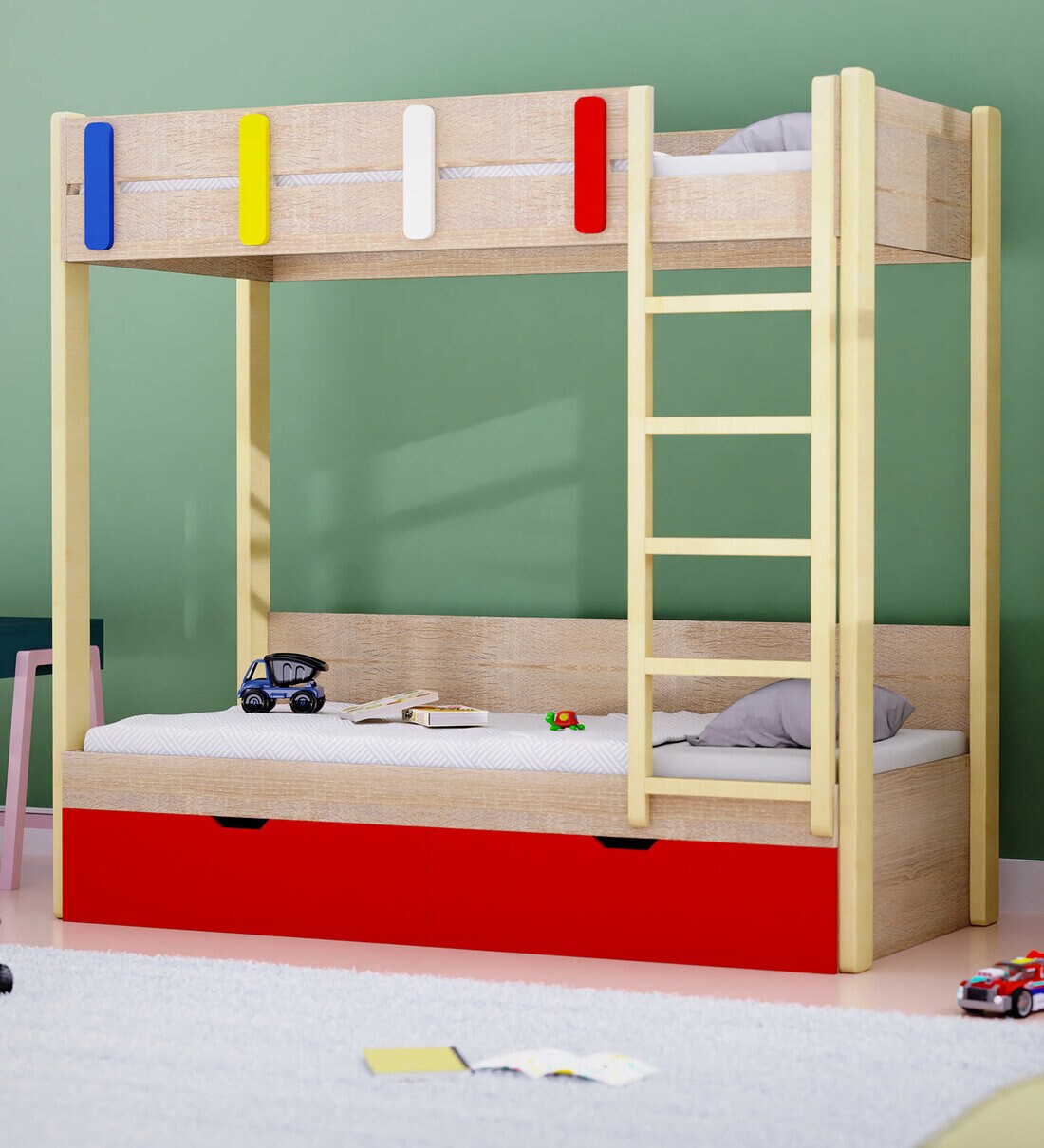 Buy Pine Tree Bunk Bed in Oak Finish with Drawer Storage at 30% OFF by ...