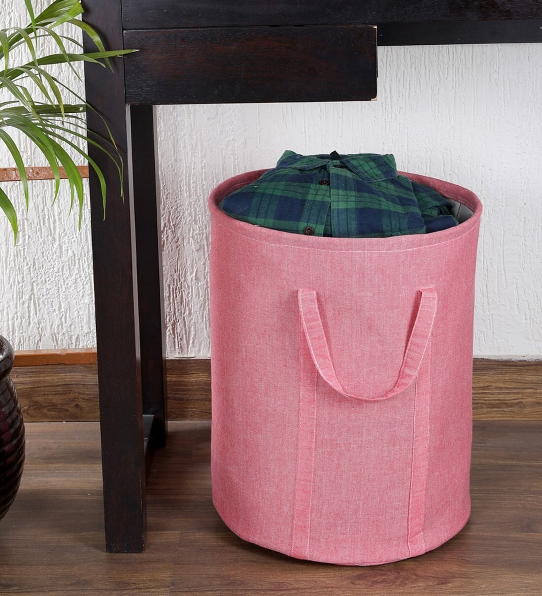 Buy Pink Solid Cotton Foldable 54 Litres Laundry Basket Online