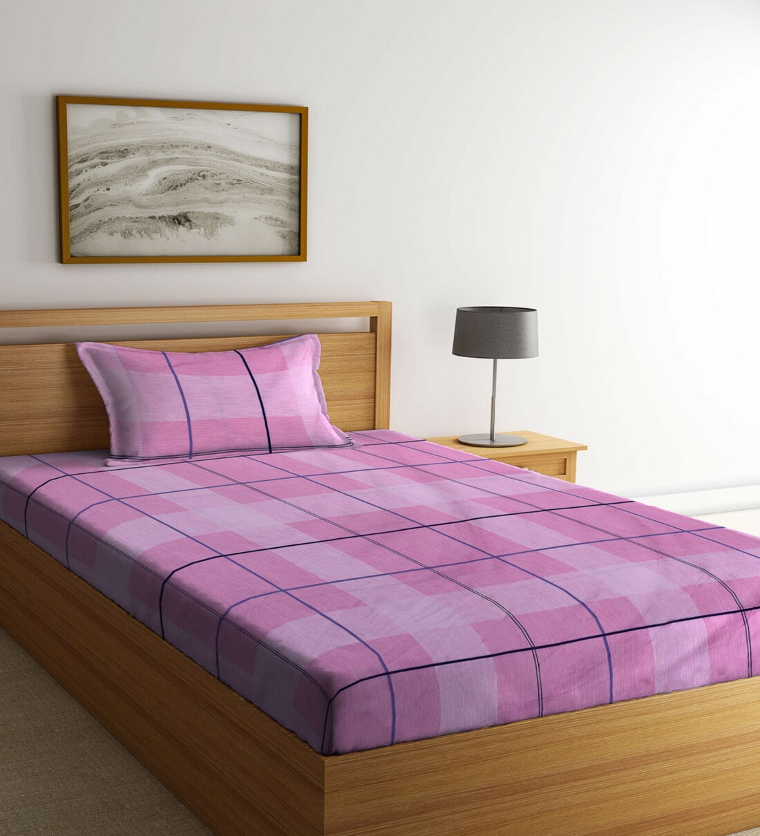 Buy Pink Geometric 300 TC Cotton Blend Single Bedsheet with 1 Pillow