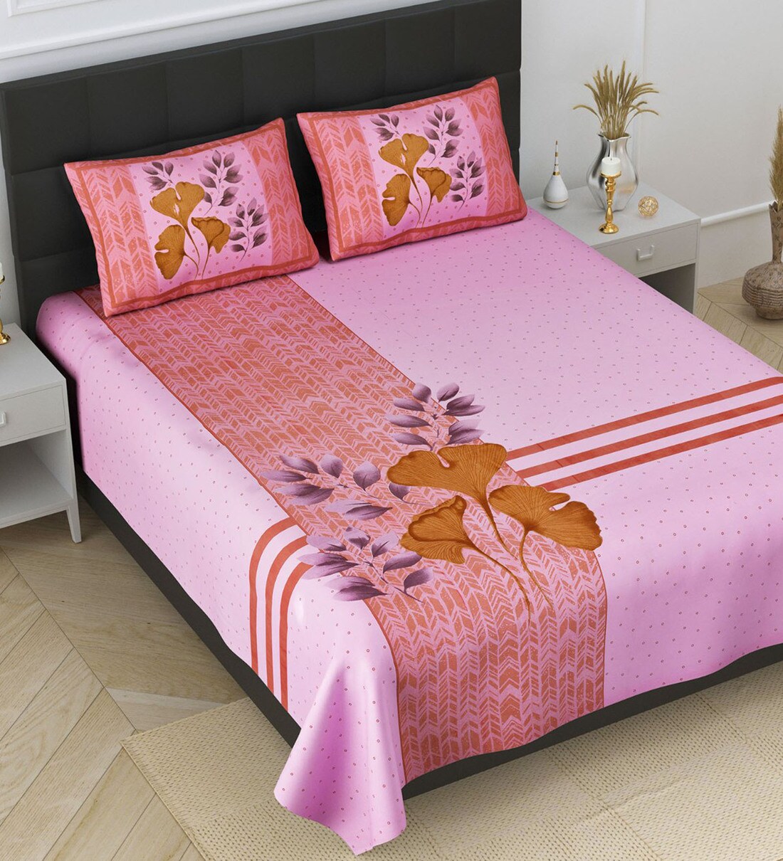 Buy Pink Solid 240 TC Cotton Double Bedsheet With 2 Pillow Covers