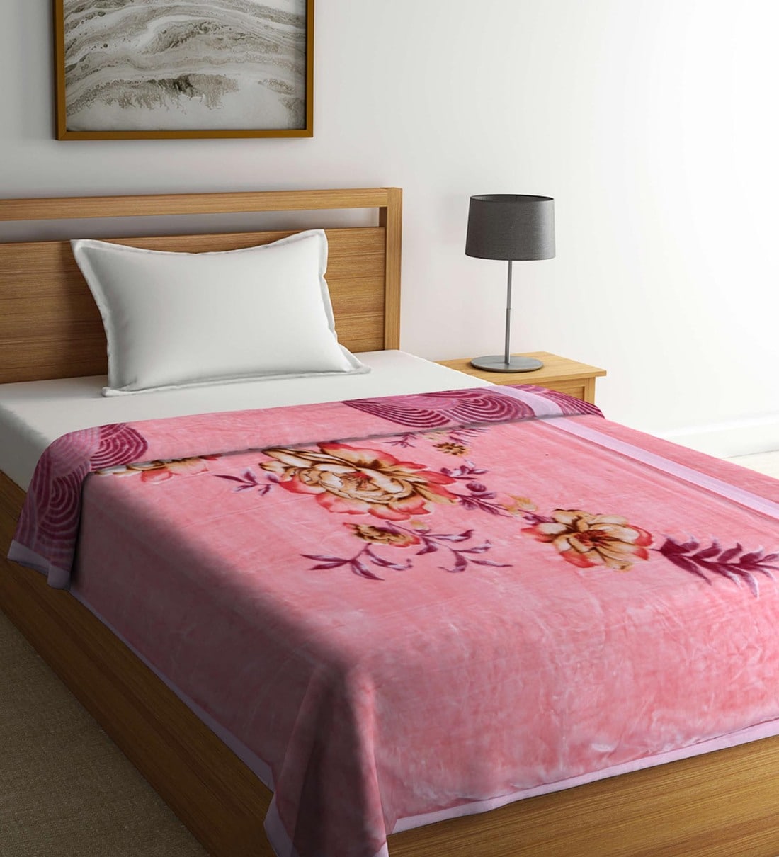 Buy Pink Wool Floral 1000 GSM Single Bed AC Room Blanket by Klotthe