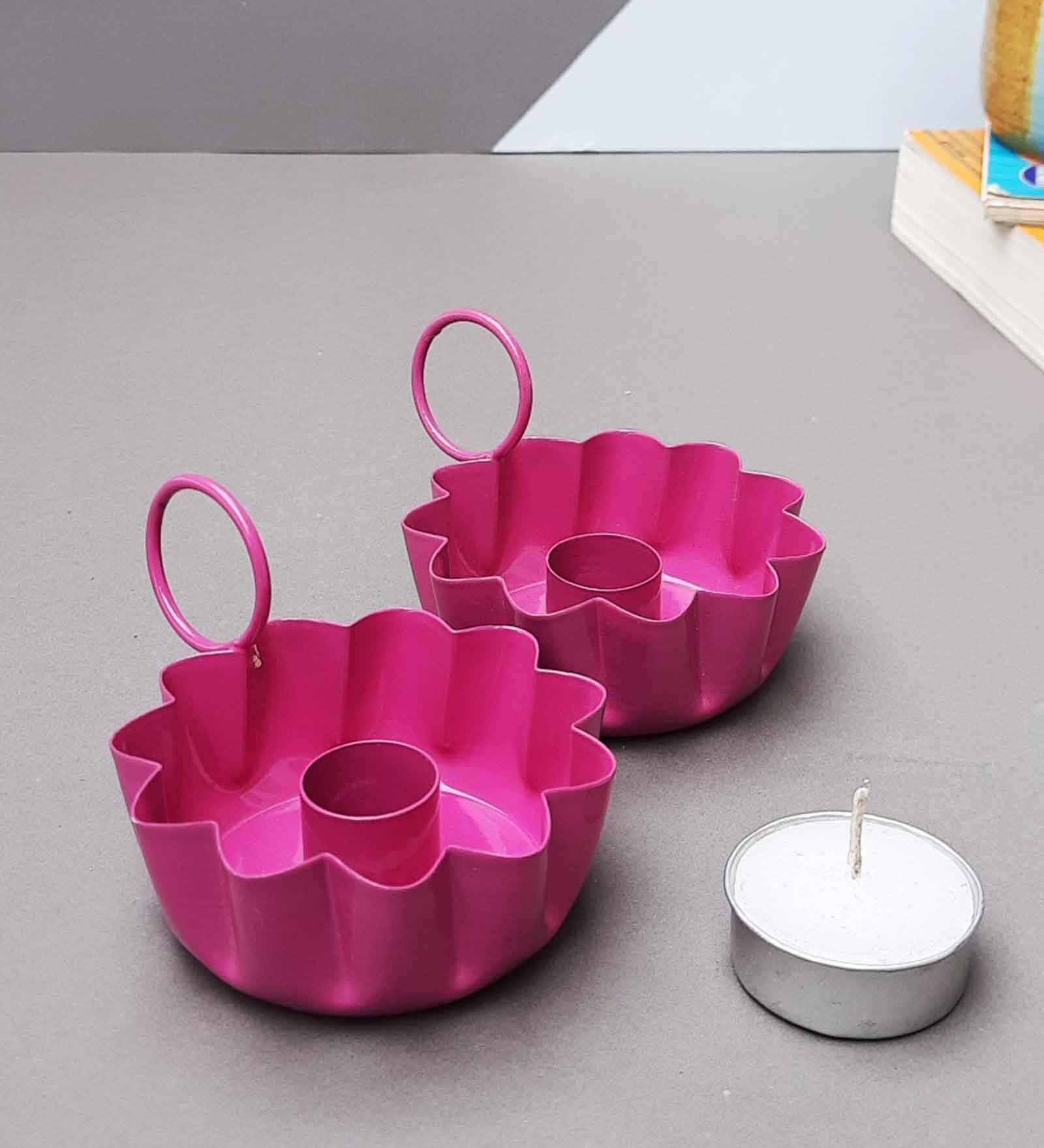 Buy Pink Flower Candle Holder Set By Color Palette Online Candle Holders Candle Holders