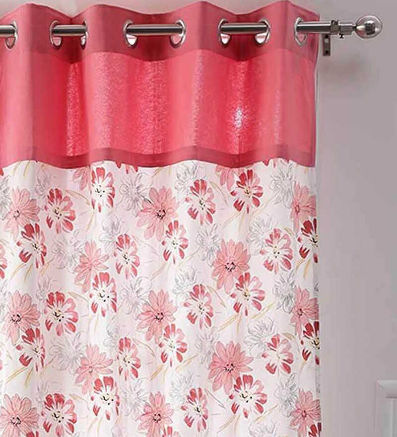 Buy Pink Cotton 90 X 60 Inch Floral Handblock Door Curtain Set