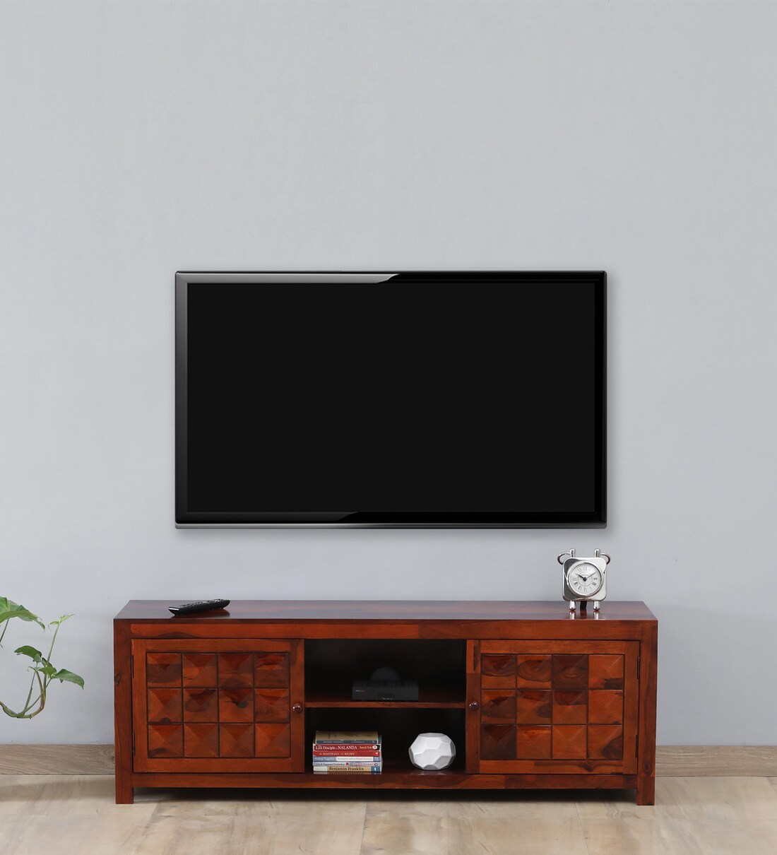Buy Pluto Sheesham Wood TV Unit in Redish Rosewood Finish Online TV Units TV Units