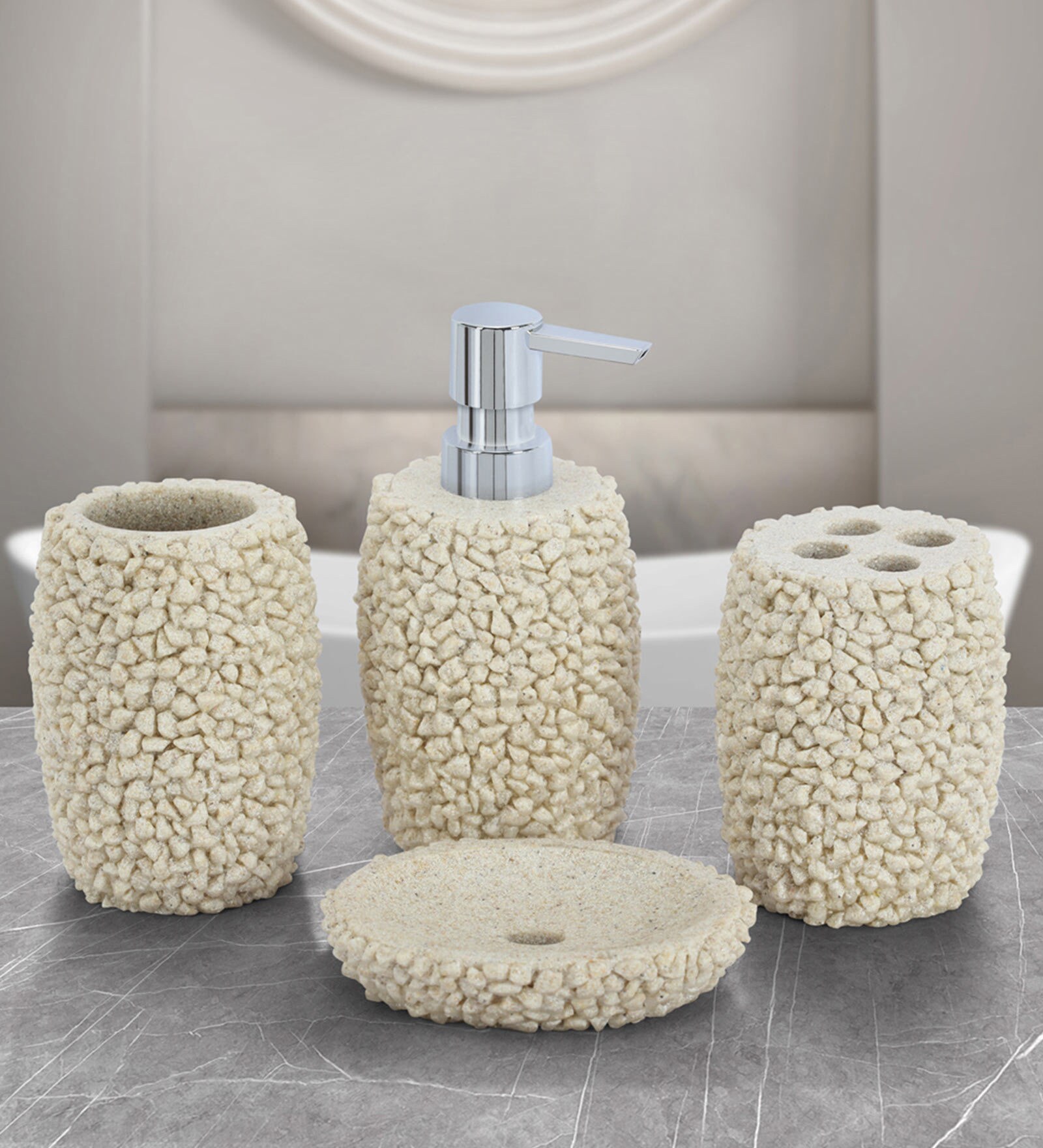 Buy Polyresin Ivory 4 Pcs Bathroom Set by Obsessions Online Bath Sets