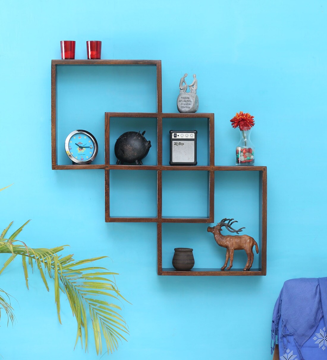 Buy Sheesham Wood Wall Shelf in Provincial Teak Finish by My Furniture