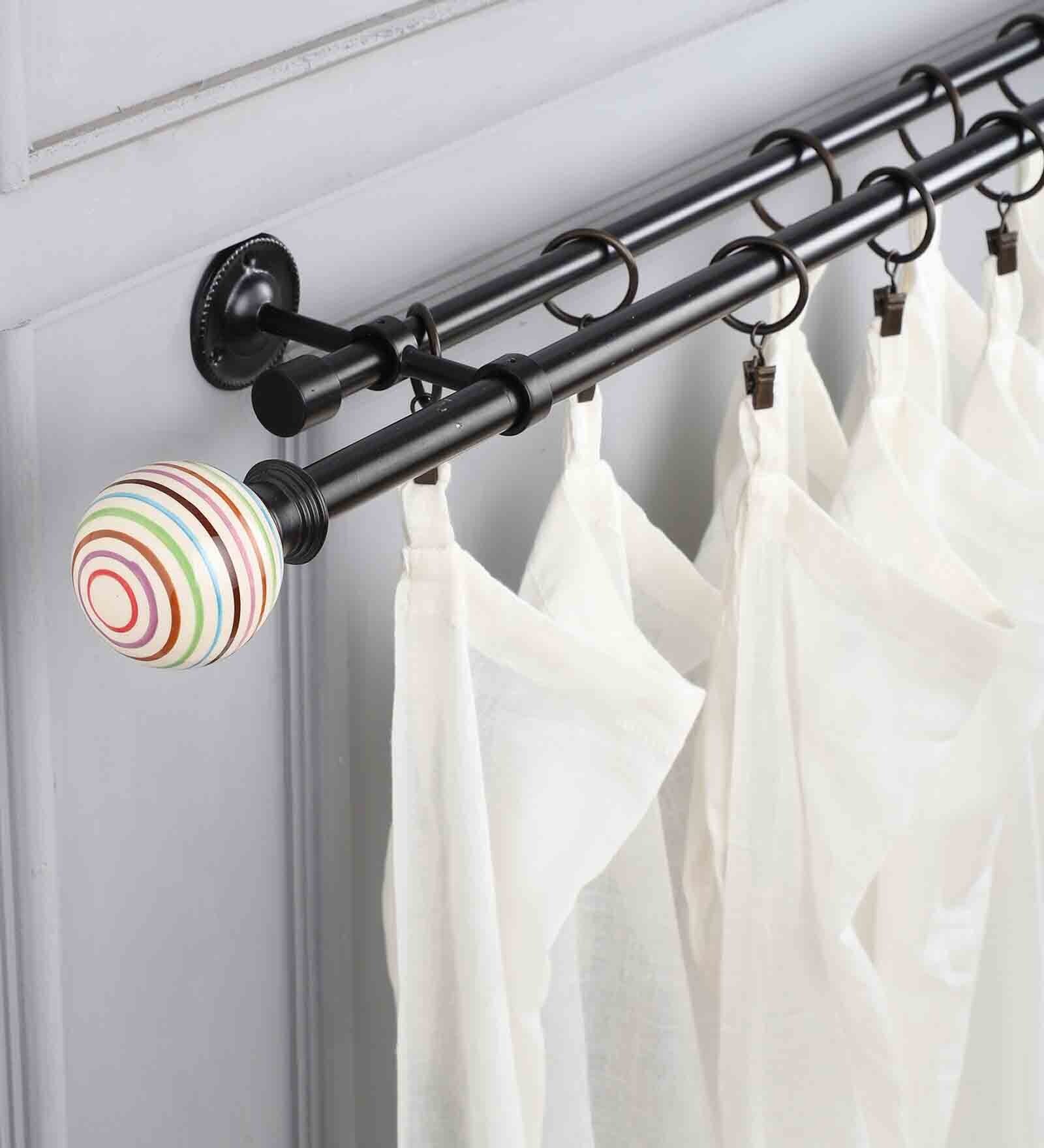 Buy Round Premium 19mm Iron Curtain Rod with Multi Colour Ceramic Finial by TheDecorMart Online
