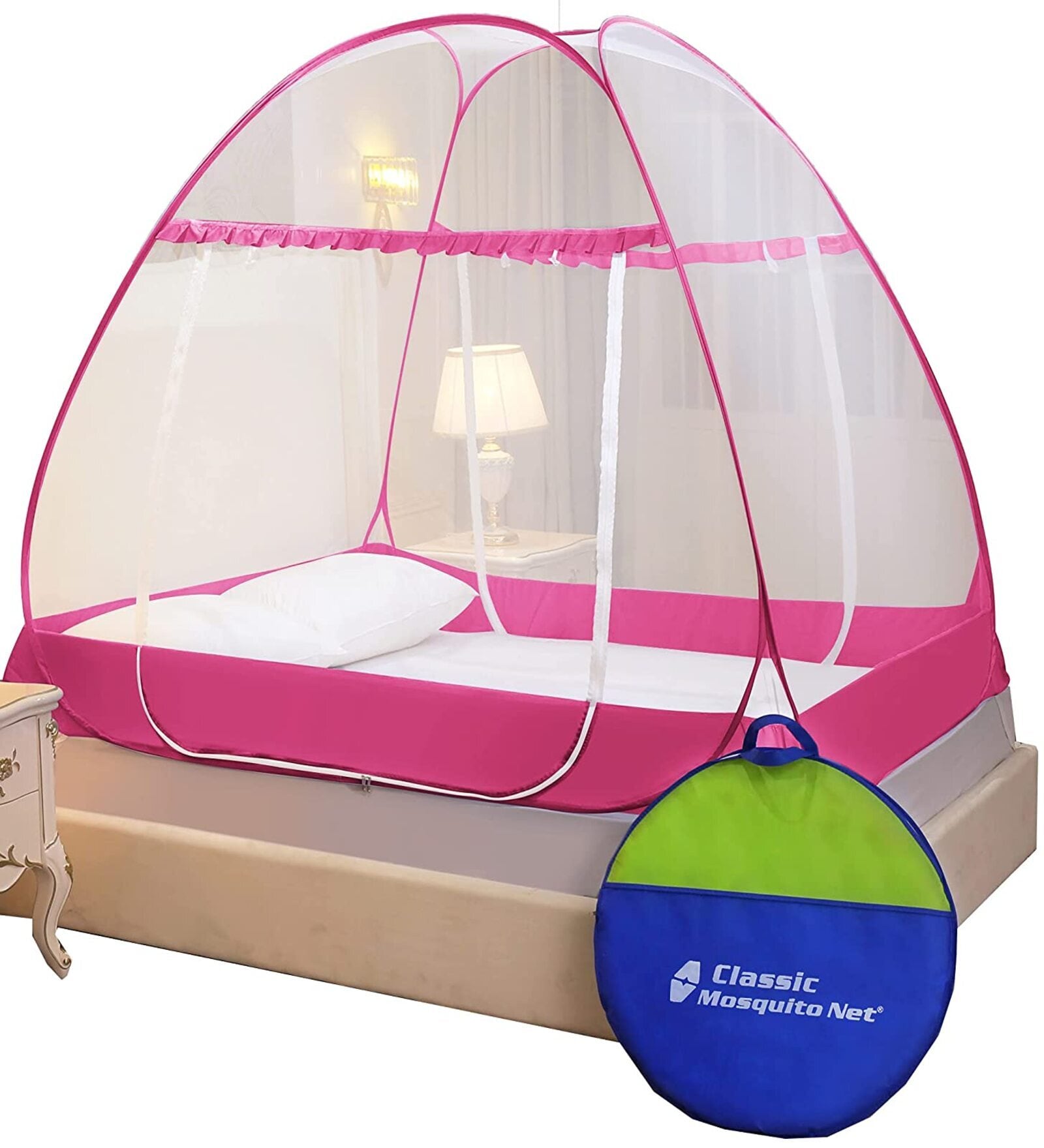 Buy Premium Double Bed King Polyester Mosquito Net In Pink Online