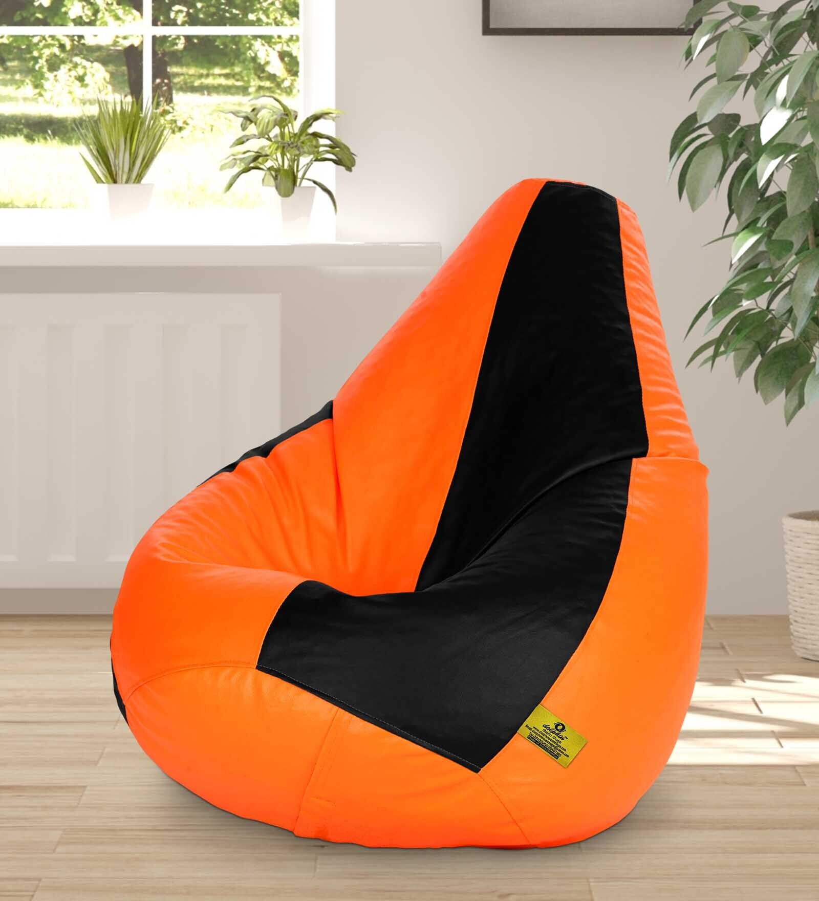 Buy Premium XXL Size Bean Bag & Foot Stool with Beans in Black & Orange