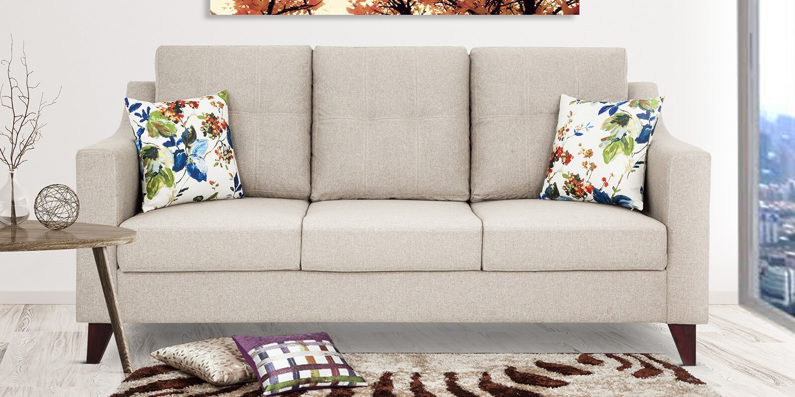 Buy Preston Three Seater Sofa in Beige Colour by Urban Living Online