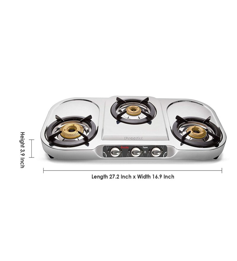 Buy Preethi 3 Brass Burners Manual Stainless Steel Gas Stove