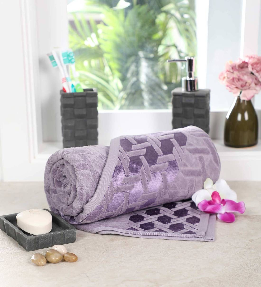 Buy Purple Cotton 400 GSM Bath Towel By Raymond Home Online Patterned