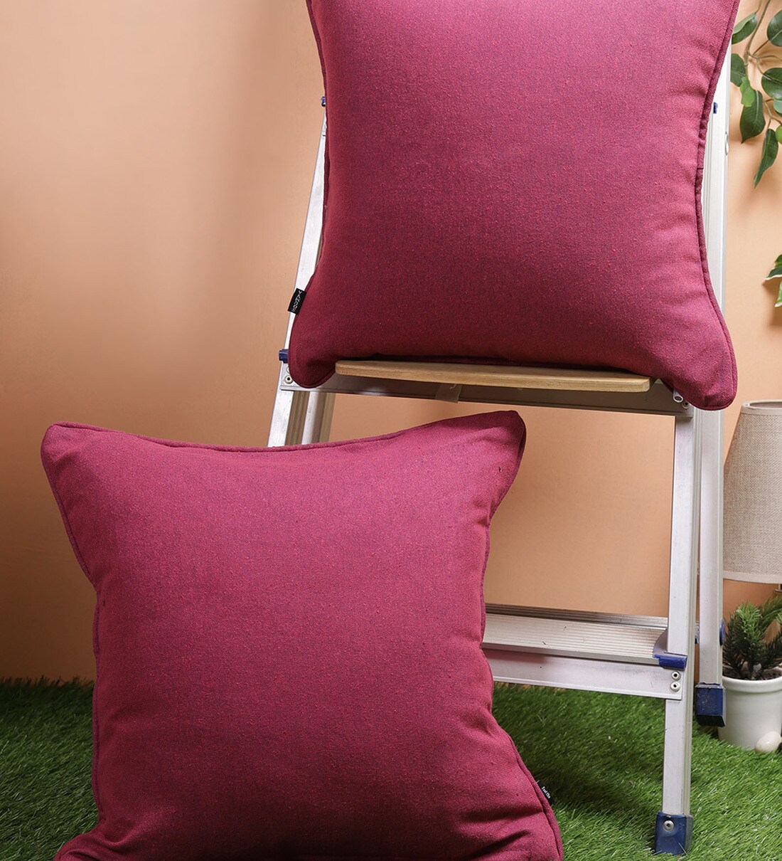 Buy Purple Solid Cotton 18 x 18 Inches Cushion Covers (Set of 2) by